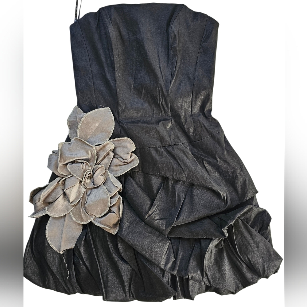 Jessica McClintock Black Mini Dress with Silver Floral Accent